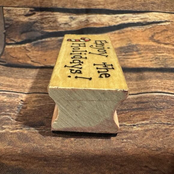 "Enjoy the Holidays!" Rubber Stamp Candy Cane Christmas Craft Card Making Art - Picture 6 of 9